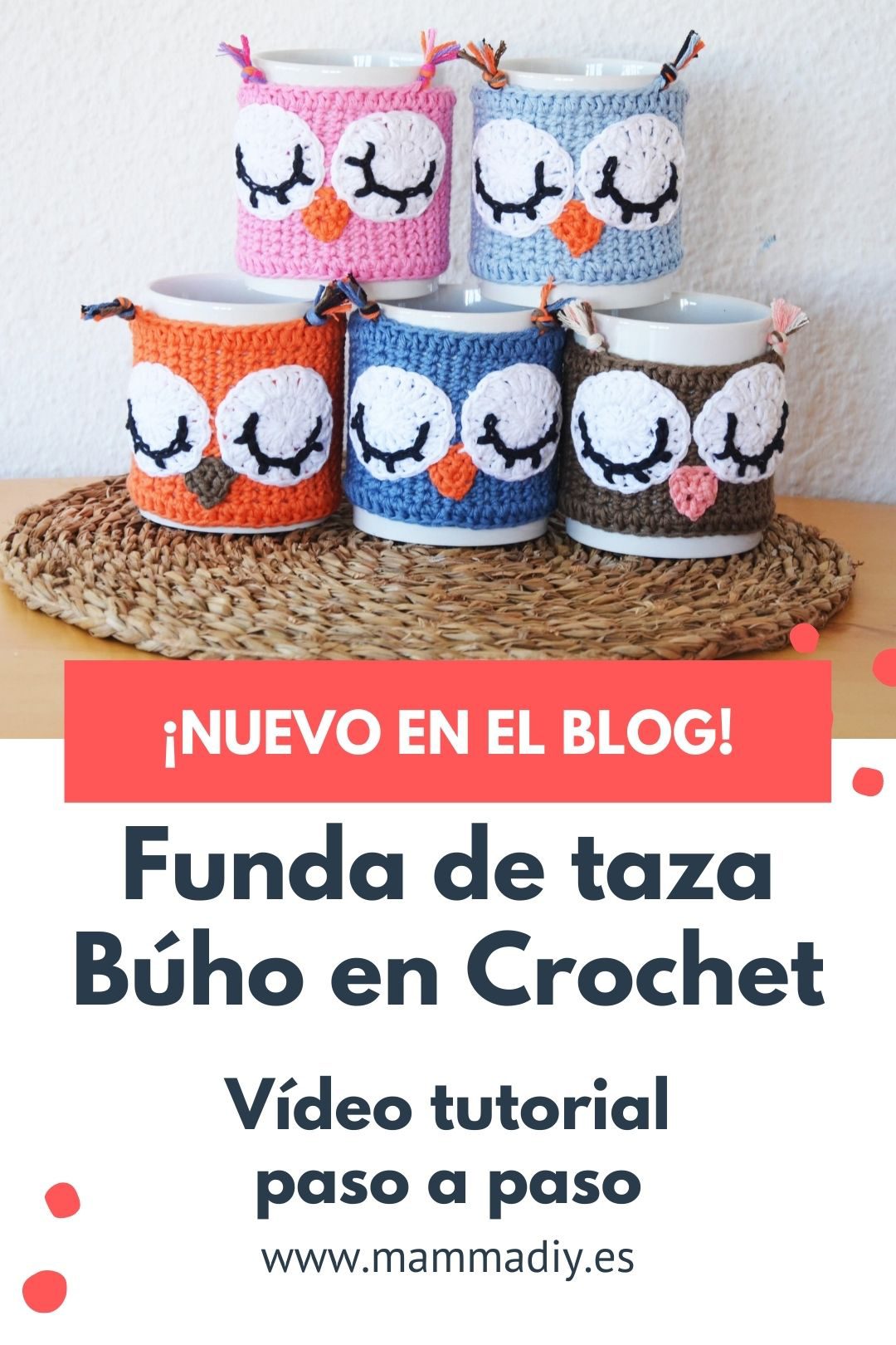 funda de taza búho en crochet