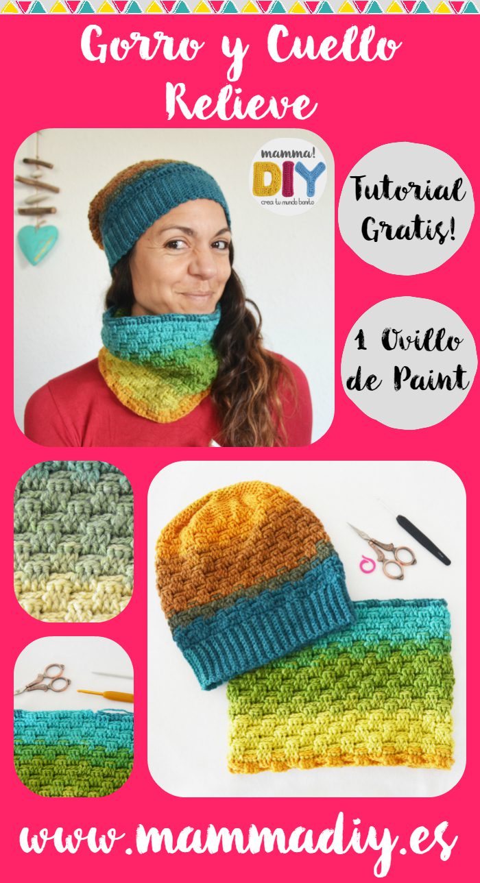 gorro y cuello crochet paint katia