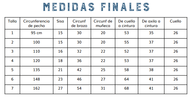 tabla de medidas para chaleco de mujer en crochet